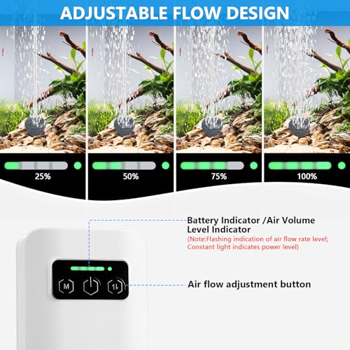 fishkeeper Rechargeable Aquarium Air Pump, Aerator Fish Tank Air Pump Up to 60 Gallons Portable Battery Powered Oxygen Pump with Clip for Most Bait Buckets, Power Outages and Emergency (2W 30GPH) - size: 2W-2200mAh(Single hole)