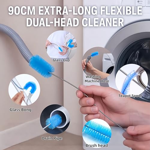 12 Pcs Glass Tube Pipe Cleaning Brush Set – 35" Flexible Hose Brush, 17" Extra Long & Multi-Sized Nylon Cleaners for Curved Glass Tubing, Narrow Neck Tumblers, Straws & Crevices