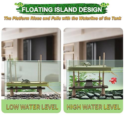 Large Turtle Floating Basking Platform with Feeding Area, Turtle Floating Docks Reptile Climbing Pier and Basking Platform for Tortoise, Frogs, Crabs and Salamanders - size: Large - 30 gallon or larger fish tank