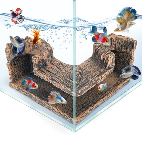 Aquarium Cave, Betta Fish Hideout for Aquarium Fish Tank Decorations- Natural-Looking Wooden Cave for Aquariums - Aquarium Cave for Guppies & Corydoras – Fish Hideout Decor, 5.1"x5.1"x2.7"