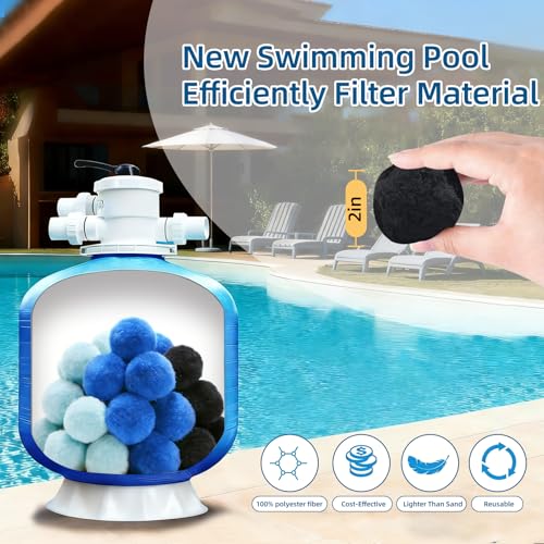YUAN LIN 3.1 lbs Pool Filter Balls, Efficient Swimming Pool Filter Sand Alternative, Reusable Eco-Friendly Filter Media Balls, Replace 100 lbs Filter Sand, Lasts for Several Seasons - color: blue and light blue and black