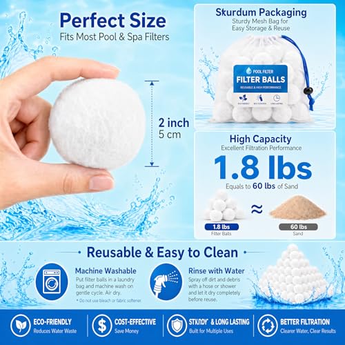 1.8 LBs Pool Filter Balls for Sand Filter, Reusable Pool Sand Filter Balls, Eco-Friendly Pool Filter Media Balls for Swimming Pool, Aquarium Tank (Equals 60 LBs Pool Filter Sand, White) - color: White, size: 1.8 LBS