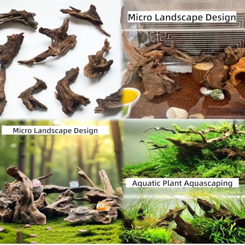 Natural Aquarium Decoration Driftwood Tree Trunk with Rockery View, Unique Dead Wood Root Hideouts for Fish & Reptiles, Landscape Enhancer (Random Shape, 10-15cm Length, 3-Pack)