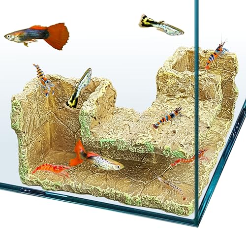 Aquarium Rock Underground Cave Tunnel, Fish and Shrimp Natural Hideout Decoration, Sinking Base with Viewing Ports Decor Under Gravel, 1 Piece