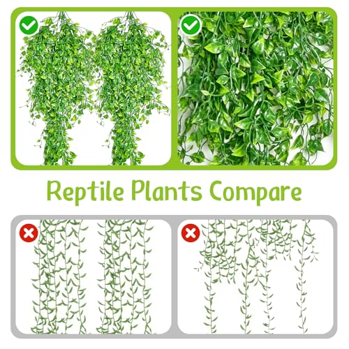 Hamiledyi Reptile Plants Tank Habitat Decorations Fake Hanging Vines 5 Pcs Artificial Leaves Habitat Decorations with Suction Cup for Bearded Dragon, Leopard Gecko, Lizard, Chameleon, Snake (Green) - size: 5 PCS - Style 4