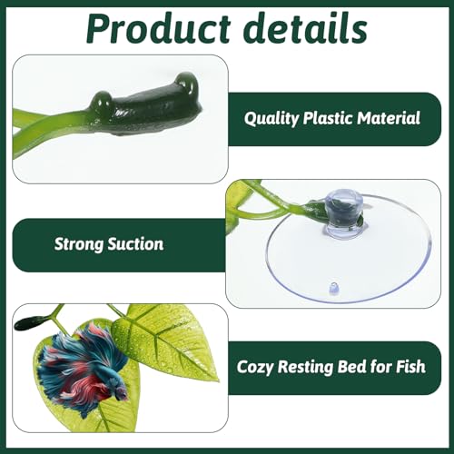 Thinp 4 Pack Betta Fish Leaf Pad, Betta Leaf Hammock Fish Tank Decorations Aquarium Decor Simulating The Natural Habitat with Plastic Suction Cup for Sleeping Resting Hiding Playing Breeding