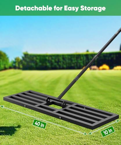 40x10 inch Lawn Leveling Rake, Upgraded Lawn Leveler Tool Heavy Duty Reinforced Connection, Garden Rake with Adjustable Long Handle, Ground Leveler for Yard Smoothing Soil Grass Dirt Sand - style: M-40x10in