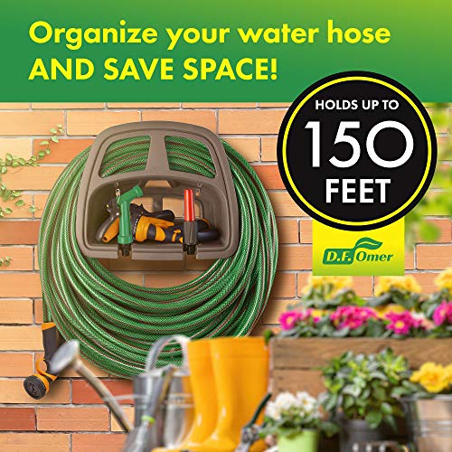 DF OMER Plastic Garden Water Hose Holder, Wall Mount Hose Hanger with Storage Compartment Fits 150 ft. Hose – 10x5x5 in. Weatherproof Hose Hanger for Outside with Shelf for Garden Equipment