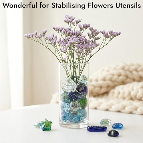 Glass Beads (12pcs) Premium Gemstones Glass Beads for Vases Flat Glass Marbles Decorative Pebbles Mosaic Beads Gems Vase Fillers Floral Stones Aquarium Table Scatter Decor (Shaped Glass Pebbles) - color: Shaped_Mixcolor