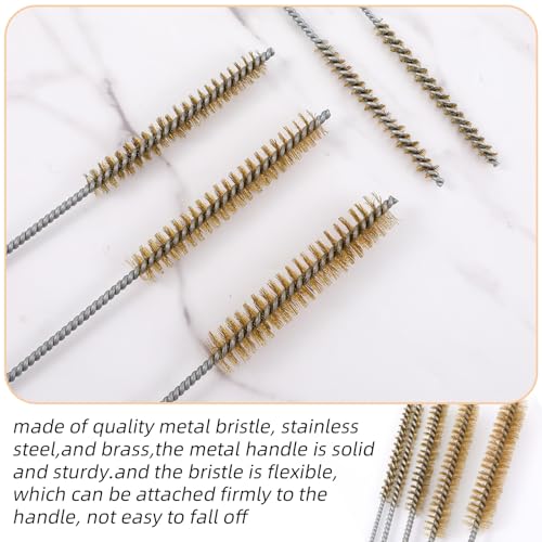 5Pcs Brass Wire Tube Brush Kit 11.81Inch Long Pipe Cleaners 6mm/8mm/12mm/15mm/18mm Tube Cleaning Brush for Cleaning Metal, Tubes, Bottle, Auto Parts