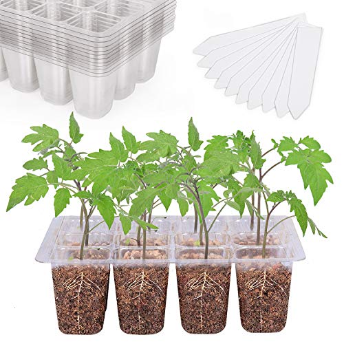 Bonviee 12 Packs Seed Starter Tray with Drainage Holes, Reusable & Durable, Clear for Root Monitoring, Easy to Repotted Without Root Damage, 12 Cells per Tray - color: Clear, size: 144 Cells, NO light