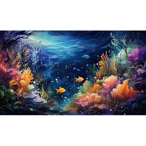 Ocean Floor Aquarium Background Underwater Coral Reef and Fishes Landscape Fish Tank Backdrop Decor Underwater Coral Reef Aquarium Backdrop Tropical Life Theme Terrarium Background Decor 24x12in - color: Dark Blue, size: 24(W)x12(H)in