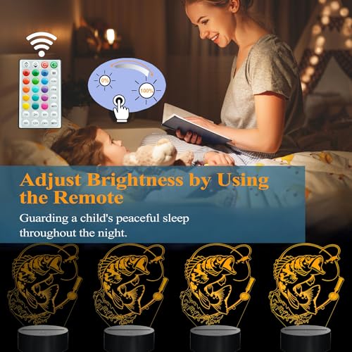 Fish Night Light, Fish 3D Illusion Lamp, Go Fishing Man Gifts with 16 Colors Changing, Timer, 4 Flash Modes and Dimmable, Kids Room Decoration, Xmas Fishing Gifts - color: Fishing