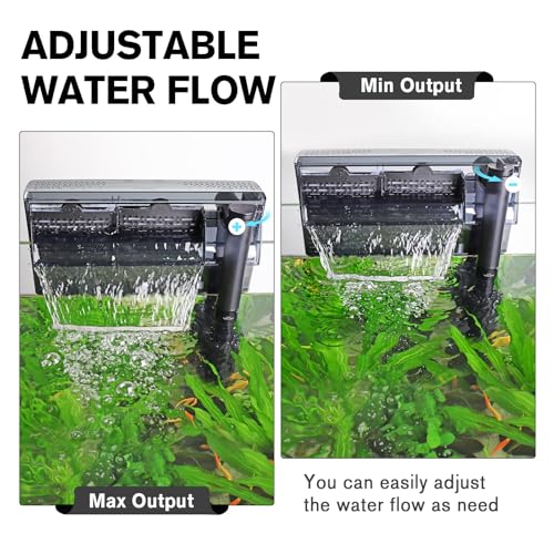 hygger Aquarium HOB Filter 315 GPH for 40-75 Gallon Fish Tank Power Filter with Adjustable Water Flow Extendable Intake Tube External Hang-On Back Filter - size: L