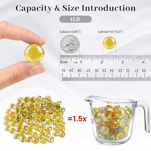 FUTUREPLUSX 1LB Yellow Glass Marbles, Flat Marbles Glass Beads Vase Fillers Decorative Rocks Gold Gemstones for Centerpieces Aquarium Table Scatter Home Decor - color: Yellow