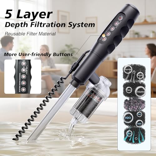 AKKEE Aquarium Vacuum Gravel Cleaner Handle Control, 8 in 1 Multifunctional 36W Electric Fish Tank Cleaner Vacuum for Automatic Water Change, Wash Sand, Water Circulation and Timed Off, Black