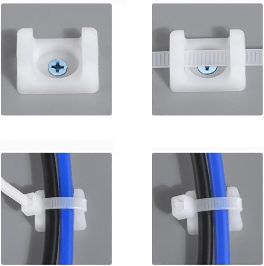 White Cable Zip Tie Mounts Kit-100 Pcs Cable Zip Tie Saddle Type Mounts Base with 100 Pcs 8" Cable Ties and 100 Pcs Tapping Screw, Wire Cable Clips Organizer Holders Clamps - size: B1-100PCS