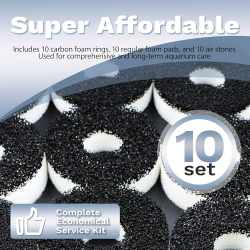 Aquarium Filter Replacement Kit 10 Foam 10 Carbon Rings with 10 Air Stones for Biorb Aquariums Compatible Media Replacement Service Accessories