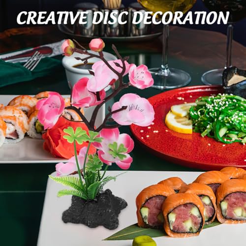 Luxshiny Artificial Cherry Blossom Trees with Base Artificial Fish Tank Plants with Rock Sushi Plate Japanese Restaurant Decor