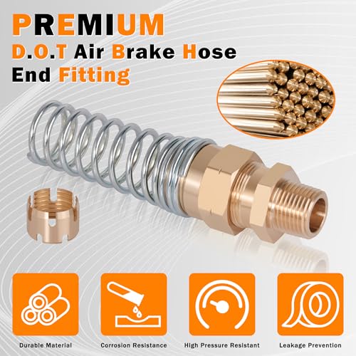 4Pcs Brass 3/8” Air Hose Fittings DOT Air Fittings with Spring Guards, 3/8” Male Connector for Rubber Tube, Air Brake Hose End Fittings, with 8Pcs Fitting Sleeve Tubes - size: 3/8" Hose x 3/8" Male, style: 4pcs Connector with Spring Guard