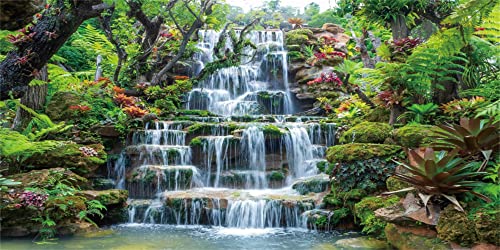 AWERT 36x18 inches Waterfall Aquarium Background Forest Park Green Tropical Plants Fish Tank Background Reptile Habitat Background Vinyl Background - size: 36x18in/90x45cm