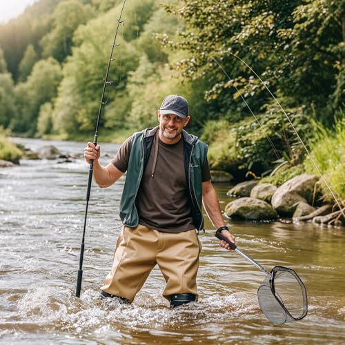 Yeahmart Fishing Landing Net with Telescopic Aluminum Handle Pole, Collapsible Nylon Mesh Minnow Fish Net for Saltwater & Freshwater, Portable Fishing Gear for Kids, Men, Women, Extends 21-75 Inches - style: 61.4" Full Length (4 Sectional Handle)