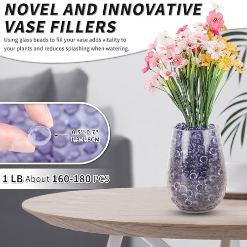 1 LB Purple Flat Glass Beads, 160-180PCS Small Glass Marbles, Mini Flat Round Pebbles for Vase Filler and Floral, Fish Tank Rocks Decorative Gemstones for Home and Aquarium Décor - color: Purple