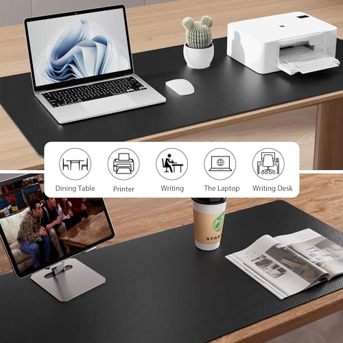 Aothia Non-Slip Waterproof PU Leather Desk Pad Protector for Mouse, Writing Desk, Office, Home, Laptop Blotter, 23.6" x 13.7", Black - color: Black, size: 23.6" x 13.7"
