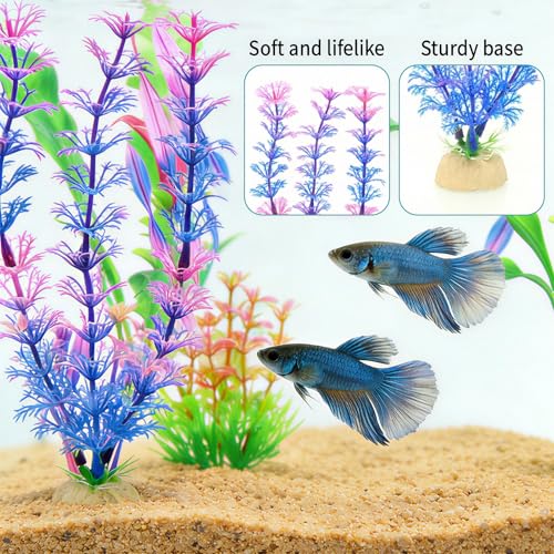 Aquarium Decorations Plants - 24pcs Colorful Artificial Aquariums Plant Decorations Plastic Aquatic Accessories Kit for Fish Tank Decor Betta Goldfish Turtle