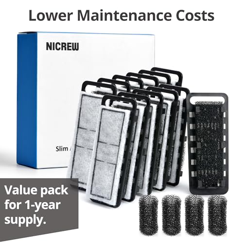 NICREW Slim Aquarium Filter Cartridges (12 pcs) with Intake Sponges (4 pcs) - size: 12 pack