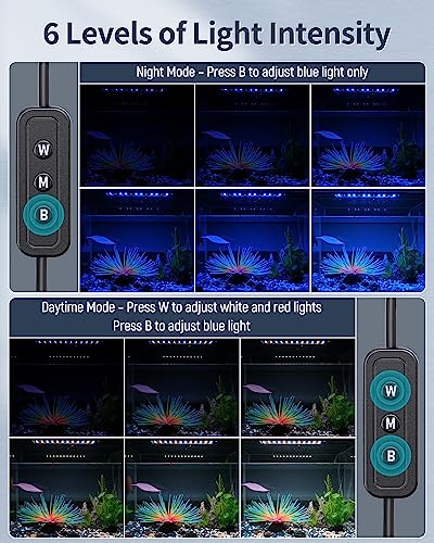 Pawfly 11W Aquarium LED Light for 12 to 18 Inch Fish Tanks Extendable Fish Tank Light with Full Spectrum Brilliant White Blue Red Lights with Daytime & Night Modes and Adjustable Brightness - color: Basic, size: 12"-18"