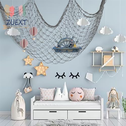 ZUEXT Decorative Fishing Net 80x40 Inch, 2 Pack Large Dark Grey Picture Fish Net, Wall Photo Hanging Fishnet for Nautical Mermaid Pirate Ocean Themed Hawaii Beach Under The Sea Party Decorations - color: Dark Gray, size: 80" x 40" - 2 Pack