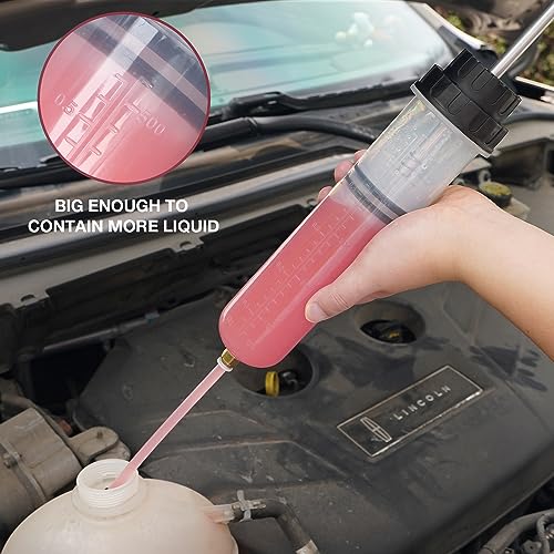 Thorstone 500cc Automotive Fluid Extractor Pump, Manual Oil Change Syringe with 2pcs 22cm PVC Suction Tubes - size: 500cc