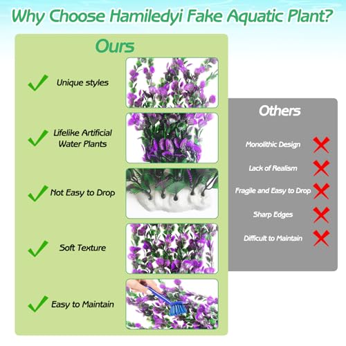 Hamiledyi Purple Green Serrated Leaf Tall Aquarium Plastic Plants Artificial Fish Tank Plant Aquarium Decor Extra Large Lifelike Aquatic Plant Suitable for Saltwater and Freshwater 21.6-inch Tall 2Pcs - color: B*2 Pcs, size: 21.6 in