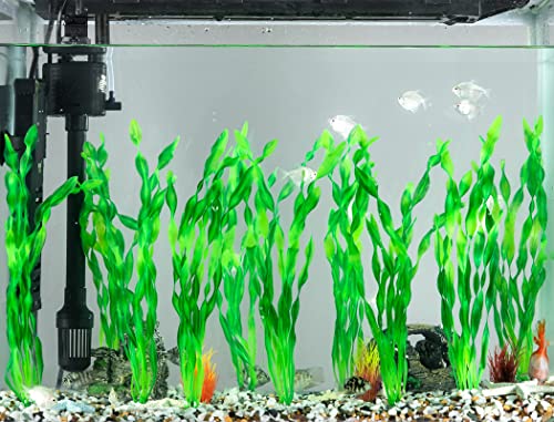 MyLifeUNIT Artificial Seaweed Water Plants for Aquarium, Plastic Fish Tank Plant Decorations 10 PCS (12 Inches Tall, Green) - color: Green