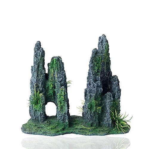 FEDOUR Aquarium Mountain View Stone Ornament Tree Rock Cave Landscape, Large Aquarium Ornament Rock Artificial Fish Tank Decoration