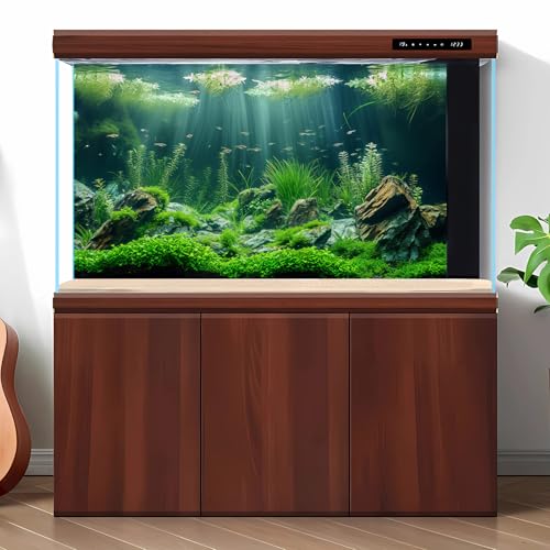 Underwater Aquatic Seagrass Aquarium Background Under The Sea Grass Leaves Lush Green Moss Fish Tank Background Deep Sea Rock Cork with Foggy Misty Sunbeams Terrarium Backgrounds Wallpaper 24x16in - size: 24(W)x16(H)inches/ 60(W)*40cm(H)