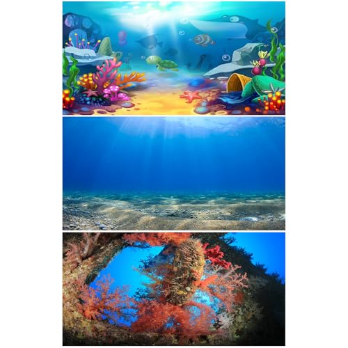 3 Pack Aquarium Background Corals Reef Fish Tank Background Under The Sea Ocean Floor Terrarium Backdrop Undersea World Cartoon Style Aquarium Fish Tank Wallpaper 48x24in - size: 48(W)x24(H)inches/ 120(W)*60cm(H)