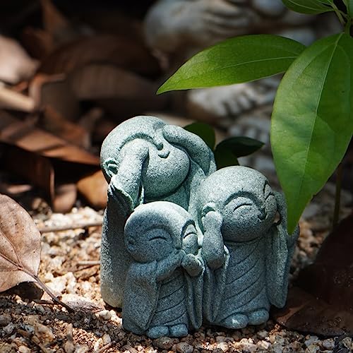 OwMell Japanese Jizo Monk Statue, Buddha Jizo Figurine Memorial Aquarium Statue Ornament - No Evil - color: No Evil