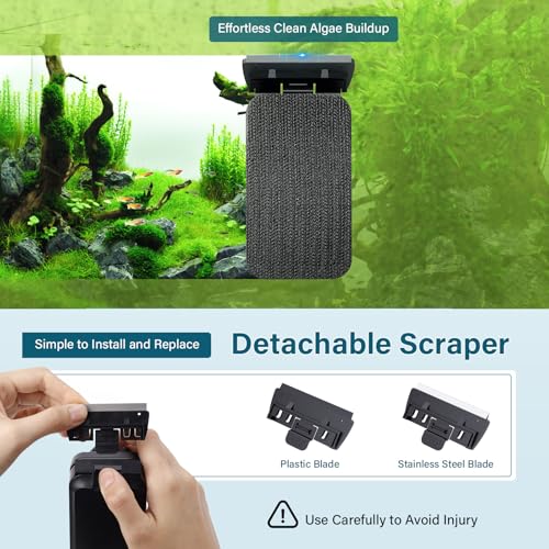 hygger Aquarium Magnetic Glass Clean Tool, Algae Scraper for 0.2 Inch Thick Fish Tank Floating Scrubber Brush with Two Detachable Blades - size: S