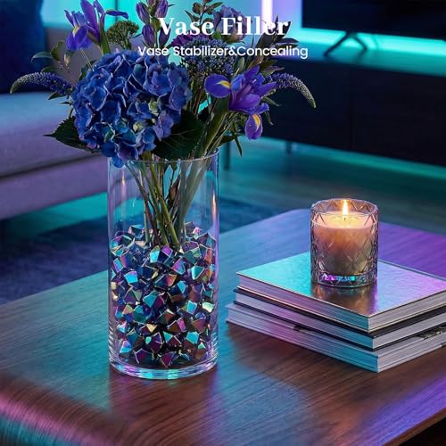 DomeStar 150PCS Iridescent Black Fake Ice, 2Cups Acrylic Gems Crystals Black Purple Rocks Diamonds Vase Centerpiece for Vase Fillers Party Table Scatter Wedding Food Display - color: Iridescent Black