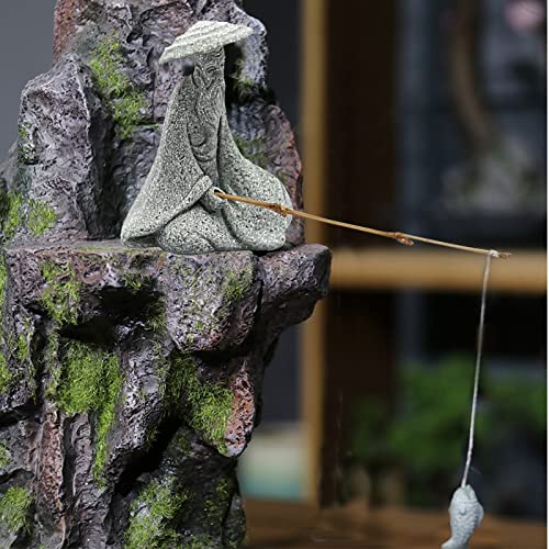 2PCS Sitting Fishing Figurines Sandstone Vintage Ornament Japanese Decor for Fish Tank Pot Garden Home Aquarium Mini Fisherman Statue Asian Zen Decoration - size: Medium Size
