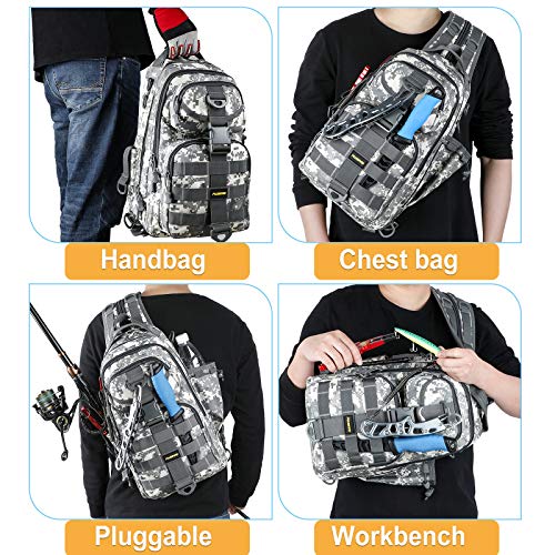 PLUSINNO Fishing Backpack Tackle Bag, Water-Resistant Backpack with Rod Holder, Ideal Shoulder Bag Gifts for Men - color: Acu Single Backpack
