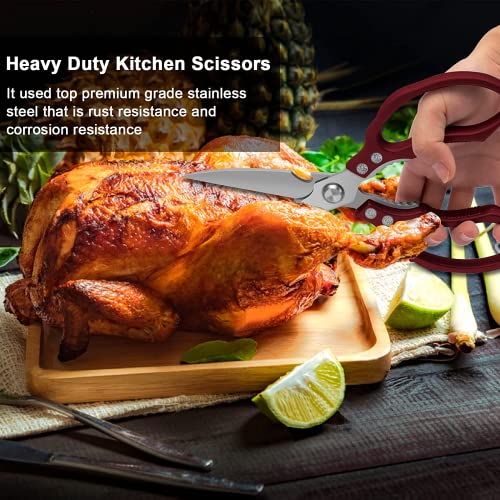 AWinjoy Heavy Duty Sharp Kitchen Scissors, Dishwasher Safe, Cooking Shears for Meat, Chicken, Fish, Poultry, Herb, Bread (Red) - color: Red