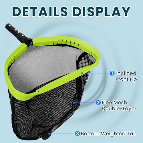 Pool Net,Professional Swimming Pool Leaf Skimmer Nets for Cleaning with Double-Layer Deep Big Bag,Heavy Duty Aluminum Frame & Handle Rake(Pole Not Included)