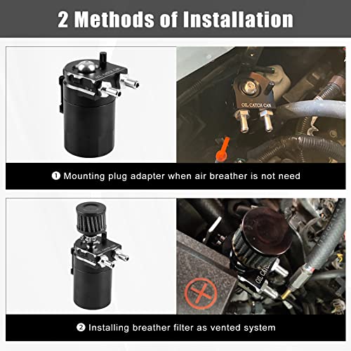 RULLINE Universal 350ml Oil Catch Can Tank 0046 Aluminum Polish Baffled Reservoir with Breather Filter with 3/8" Fuel Line with Bracket Black - color: Black, size: Universal with Bracket Kit