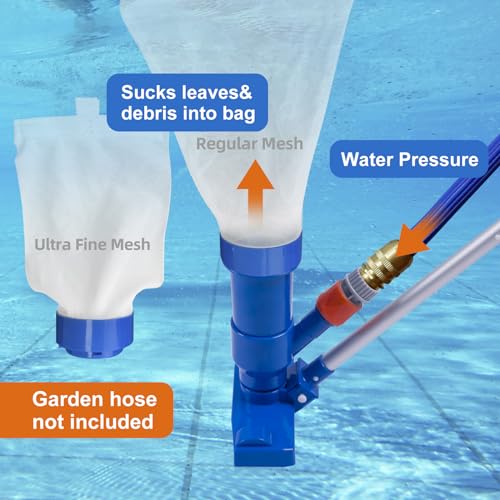 Pool Spa Jet Vacuum Cleaner with 56" Pole and 2 Filter Bags (Ultra Fine and Regular), Portable Underwater Sweeper with Brushes for Above Ground Pools, Hot Tubs, Ponds and Fountains