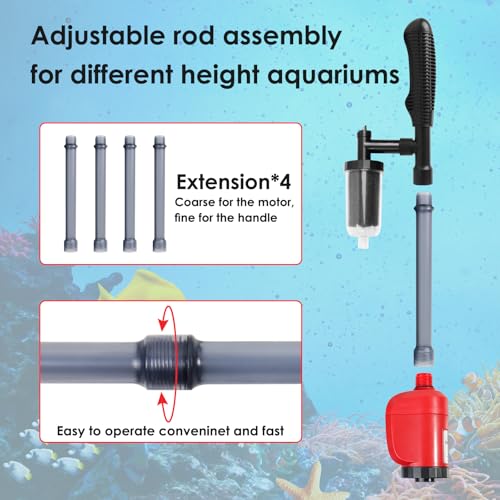36W Electric Gravel Cleaner for Aquariums, Automatic Fish Tank Vacuum for Water Change & Sand Cleaning, with Adjustable Telescopic Pole for Large Tanks