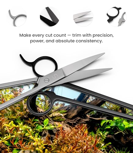 UNS Pro Aquascaping Tools - Stainless Steel Aquarium Accessories for Trimming Carpet & Stem Aquatic Plants, Coral Cutting in Freshwater, Reef, Terrarium or Vivarium Tanks - Straight Scissors, Black - color: Black