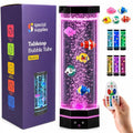 Special Supplies Aquarium Sensory Fish Bubble Light Tube with 16 LED Color Changing Nightlight Effect, Remote Control, and 5 Fish, Colorful Desk Standing Lamp